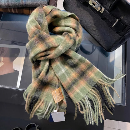 100% Wool Plaid Scarf - Christmas Gift for Men and Women