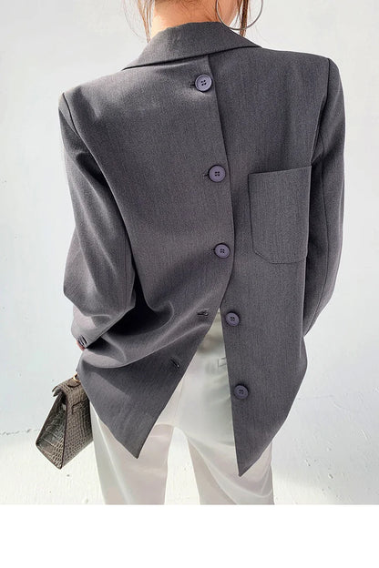 Women's Back Buttons Gray Blazer