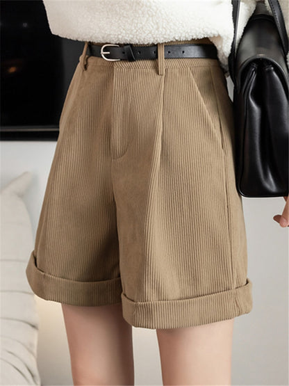 Corduroy Women's Cargo High Waist Wide Leg Shorts