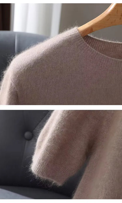 100% Mink Cashmere Round Neck Knitted T-Shirt Sweater