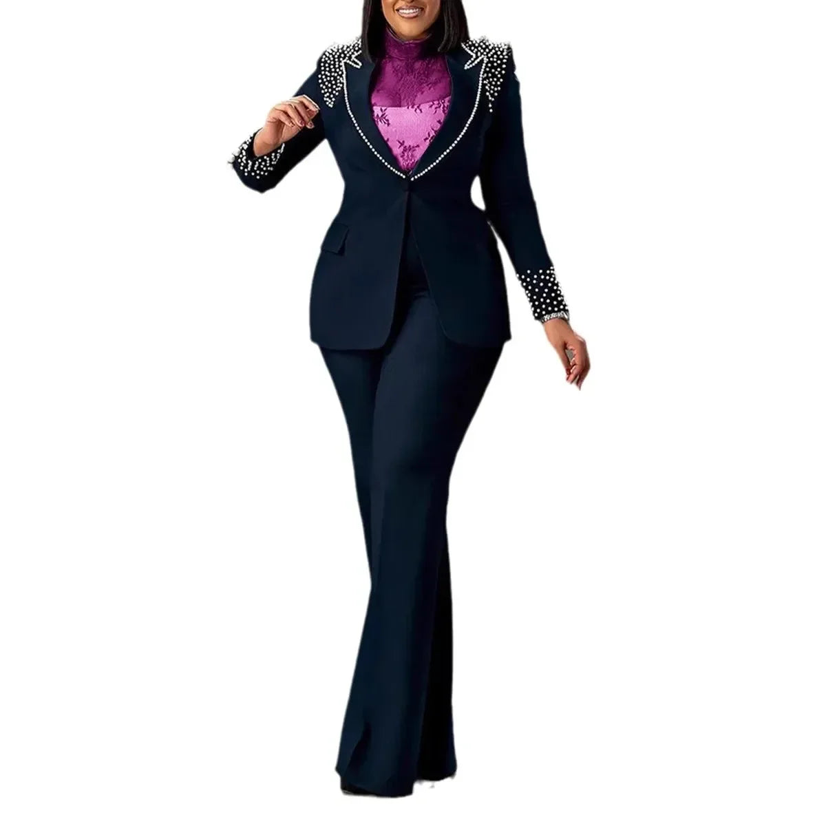 Women’s Pearl-Embellished Single-Button Suit