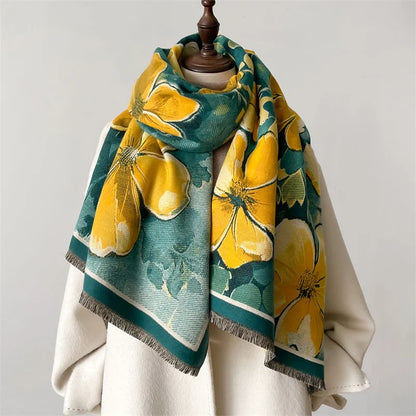 Floral Double-Sided Luxury Cashmere Pashmina Scarf