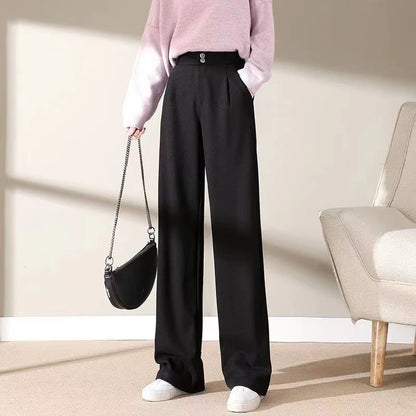 Autumn Winter Woolen ٍSuit Pants Wide Leg Trousers