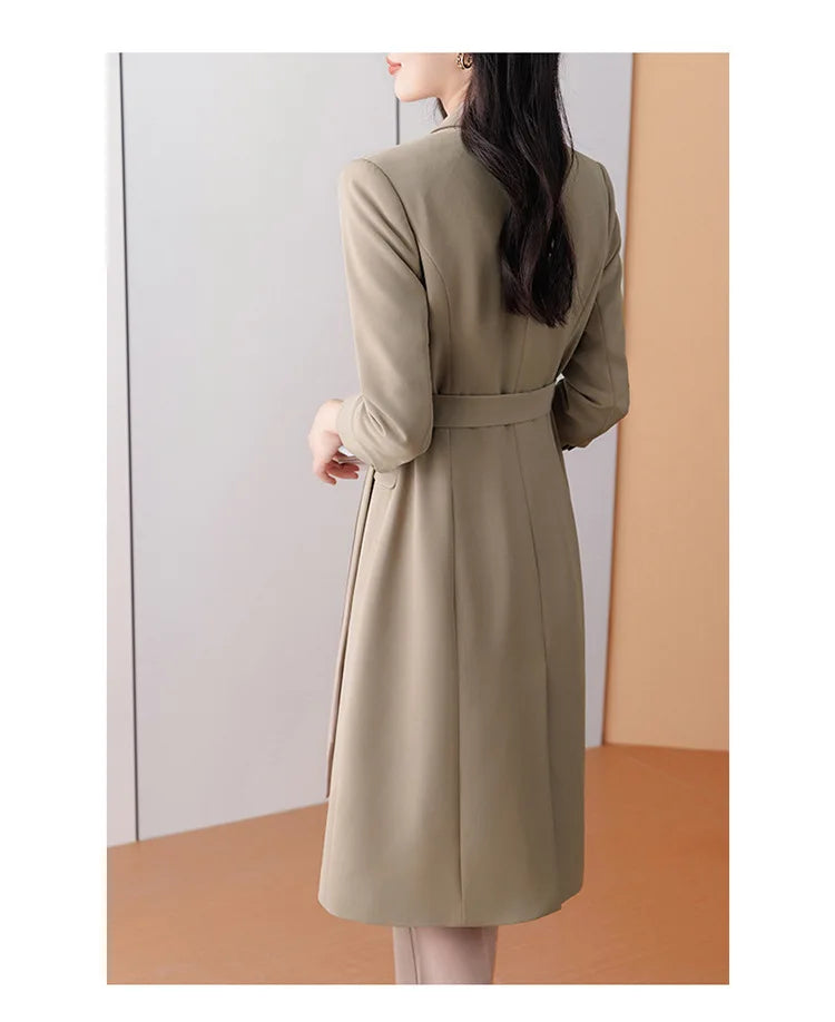 Women 2 Pcs Formal Suit Long Blazer and Straight Pants Suit