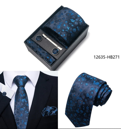 Solid Color 5 Pcs Tie Set Handkerchief, Cufflinks, Tie and Clip