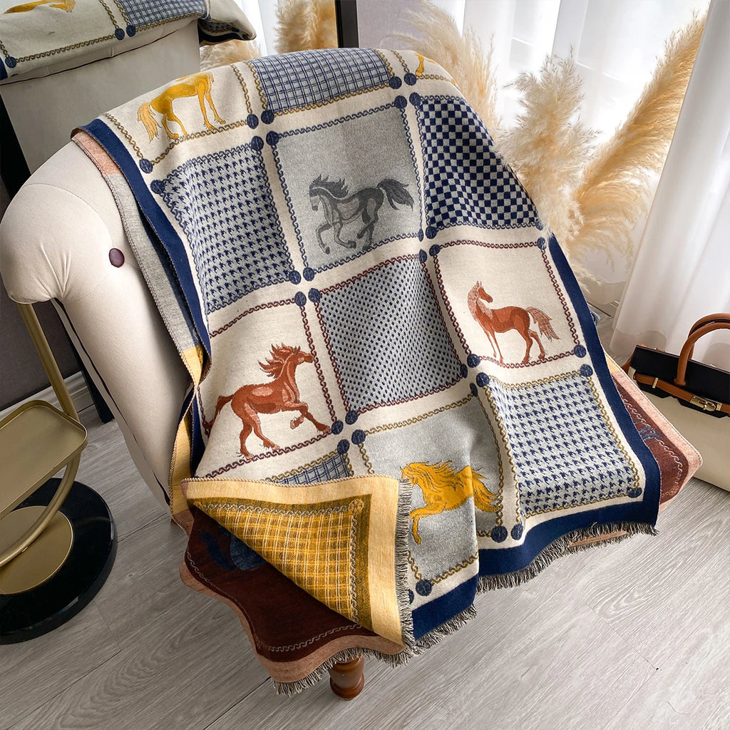Double-Sided Horses Print Scarf