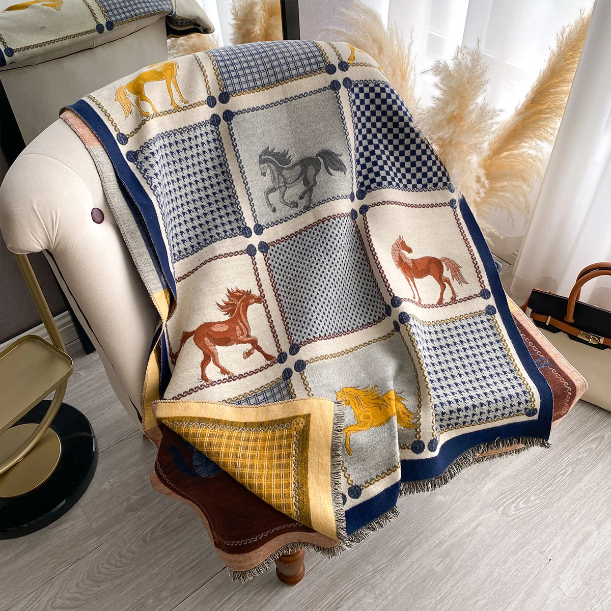 Double-Sided Horses Print Scarf