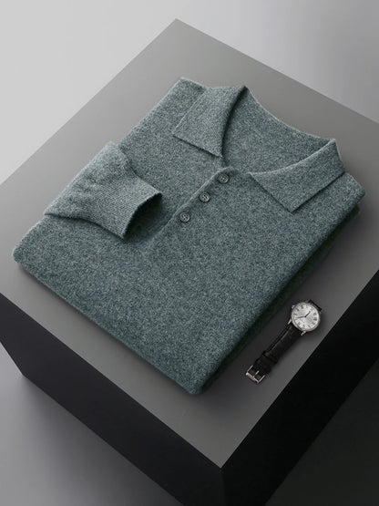 Men's Luxury 100% Merino Wool Buttoned Polo Pullover