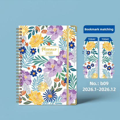 Flowers Design 2026 Weekly / Monthly Planner - A5 Agenda with Matching Bookmark