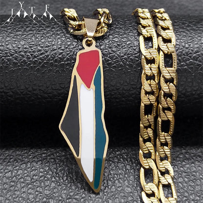 Stainless Steel Palestine Flag Pendant Necklace