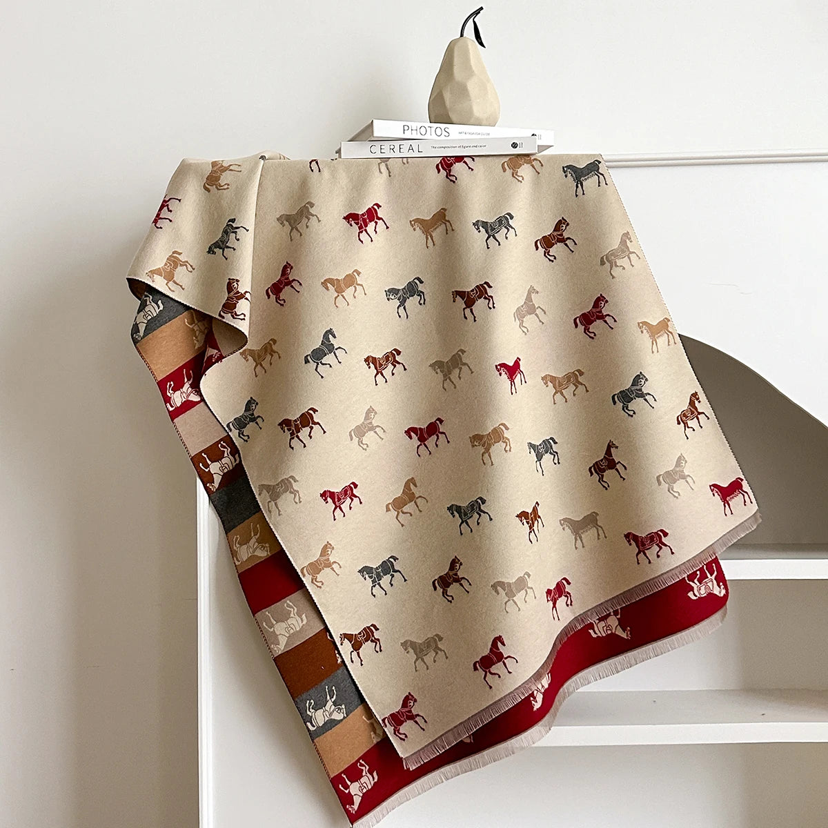Horse Print Winter Scarf Cashmere Feel Pashmina