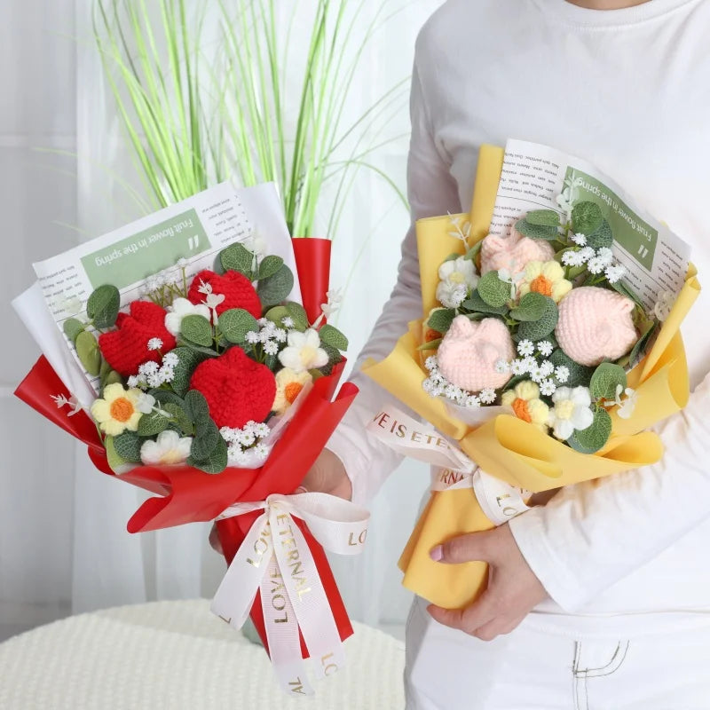 Handmade Crochet Knitted Flowers Bouquet - Valentine's Day Gift For Her