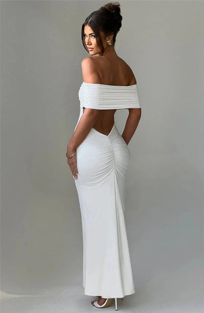 Off-Shoulder Back Cut-Out Long Dress