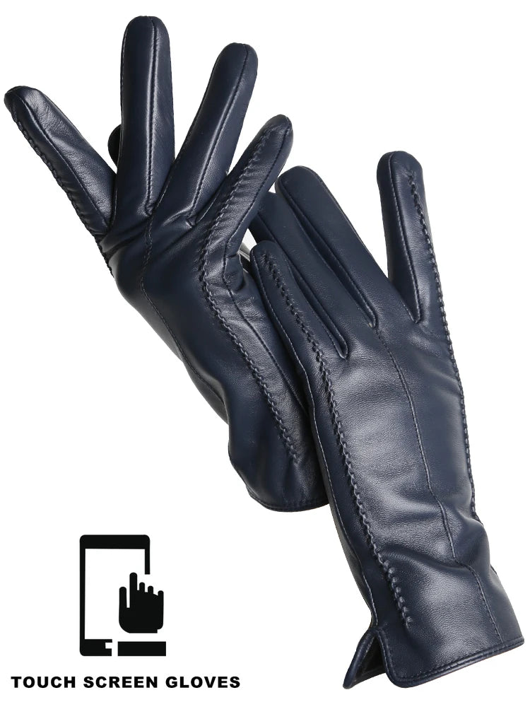 Women's Genuine Leather Touchscreen Lined Gloves
