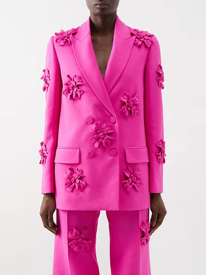 3D Flower Details Blazer and Trousers Suit