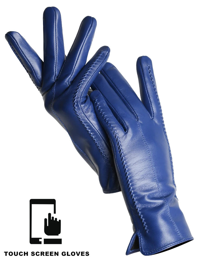 Women's Genuine Leather Touchscreen Lined Gloves