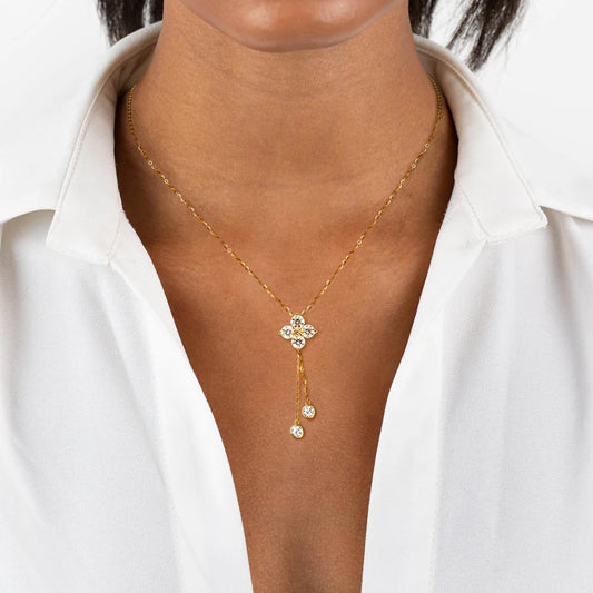 Four Leaf Clover Moissanite Tassel Necklace