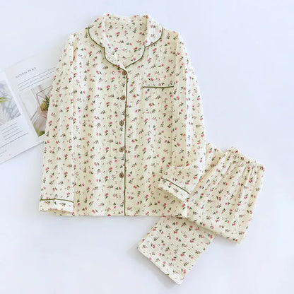 100% Cotton Crepe Pajama Floral Long Sleeve Pyjamas