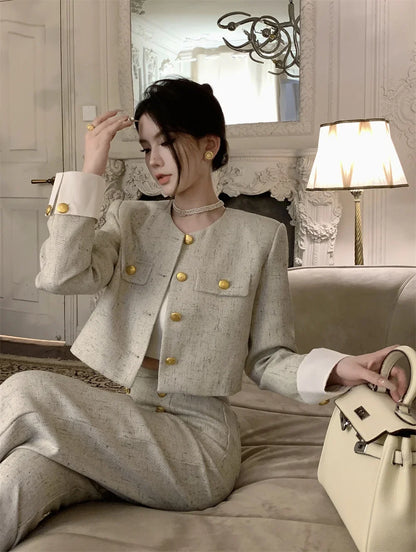 Women’s Cropped Jacket & Wide Leg Trousers Suit