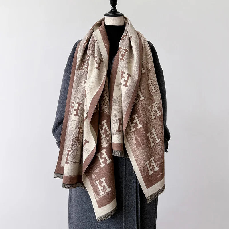 H Letter Cashmere Blend Winter Scarf Luxury Design Pashmina Scarf - Christmas Gift