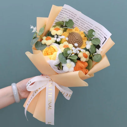 Handmade Crochet Knitted Flowers Bouquet - Valentine's Day Gift For Her