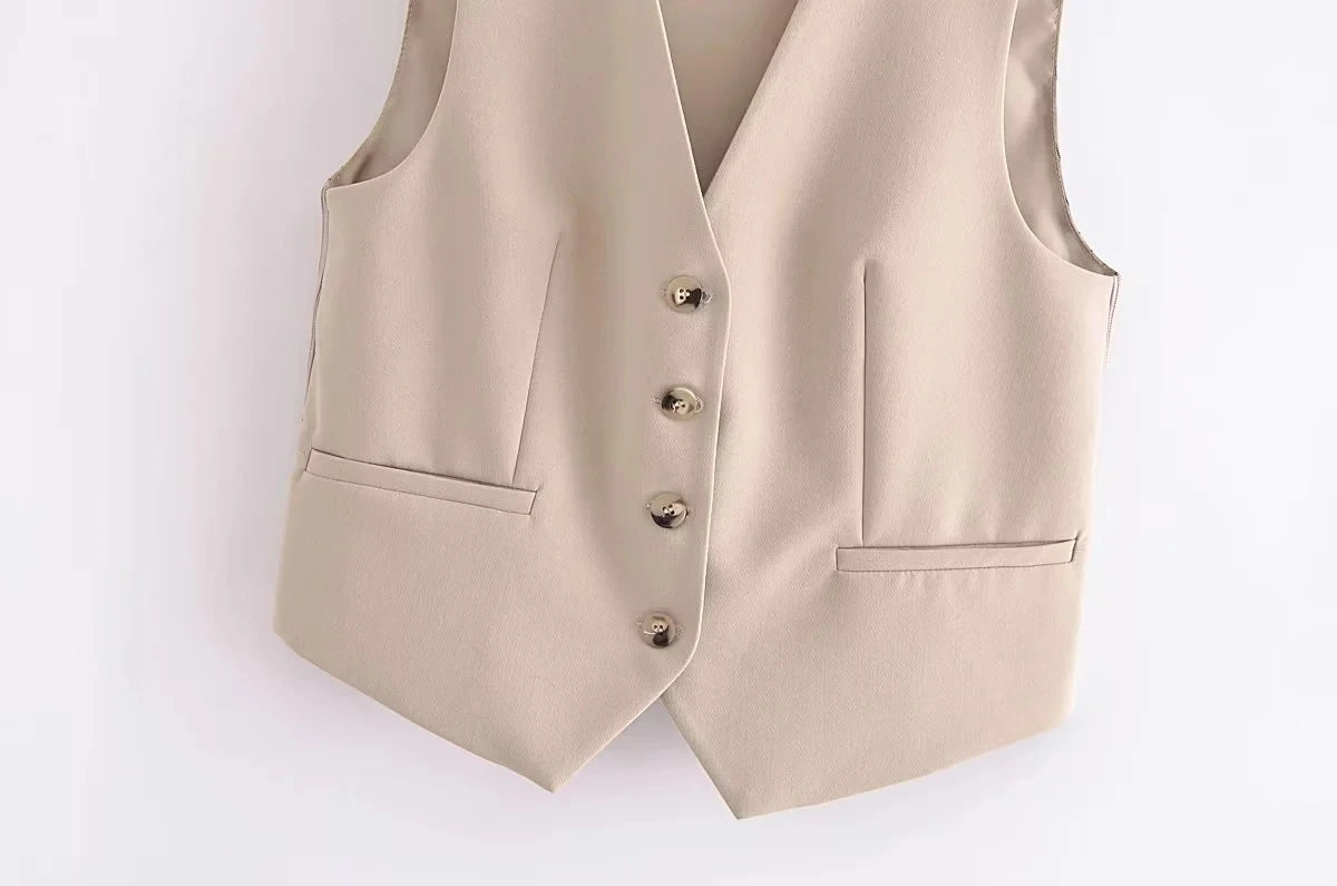 Women's Khaki Vest and Pants Suit