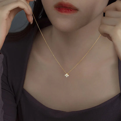 Moissanite Four-leaf Flower Necklace with a Matching Earrings