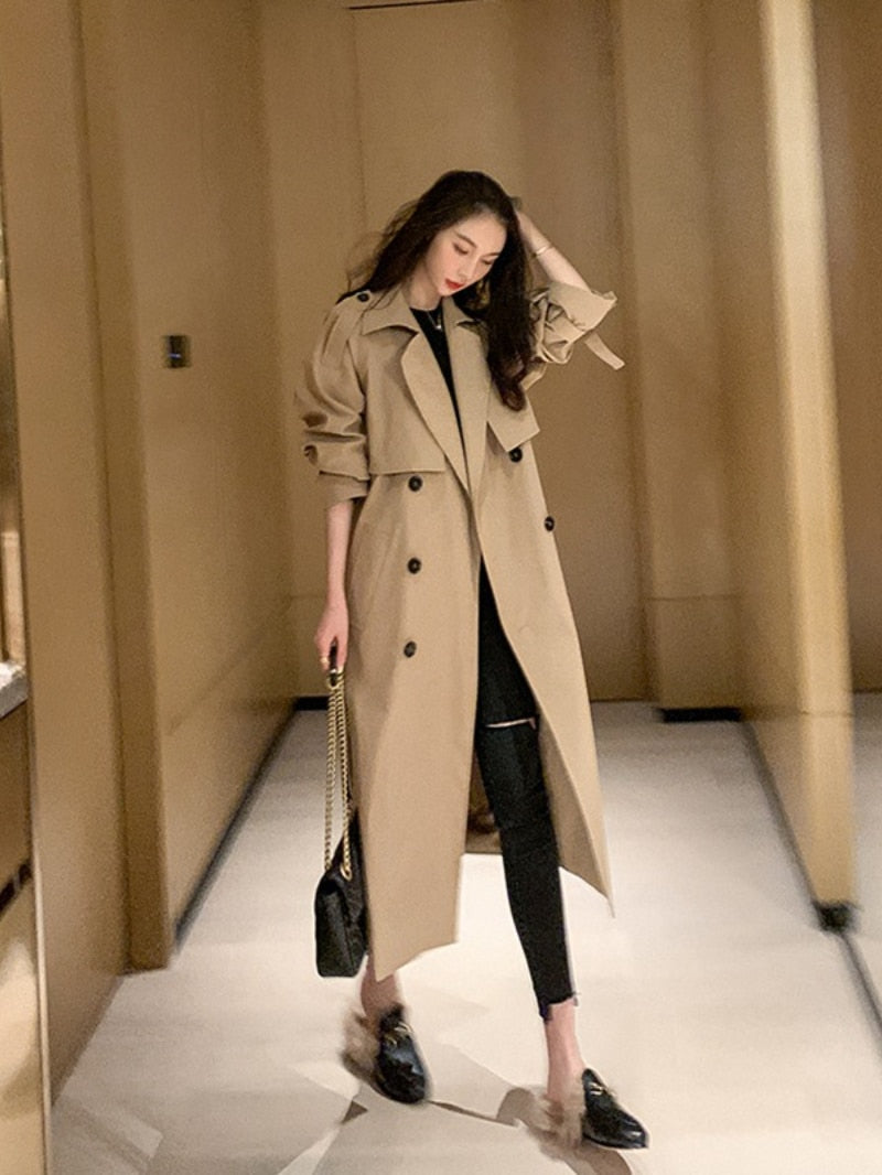 Double Breasted Trench Coat with Belt Korean Style