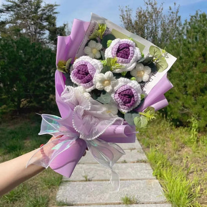 Handmade Crochet Knitted Flowers Bouquet - Valentine's Day Gift For Her