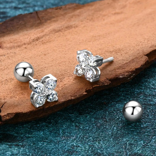Four Leaf Clover Moissanite Stud Earrings - Christmas Gift For Her
