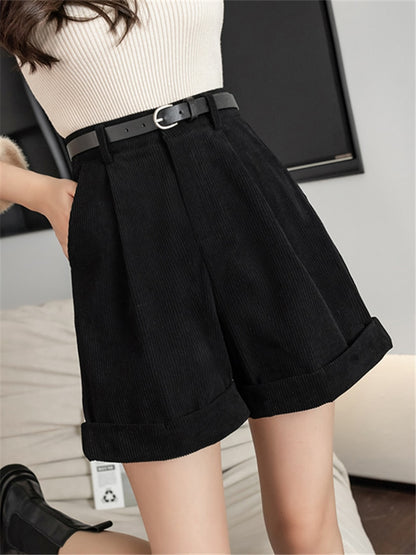 Corduroy Women's Cargo High Waist Wide Leg Shorts