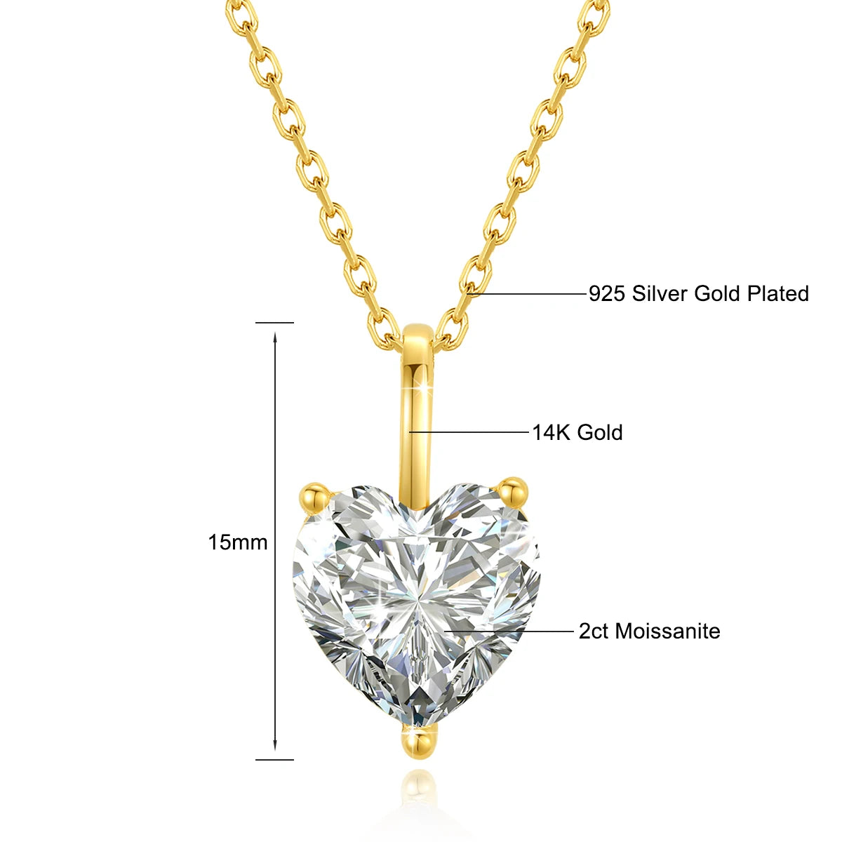 14K Gold Heart Cut Moissanite Pendant Necklace - Valentine's Gift For Her