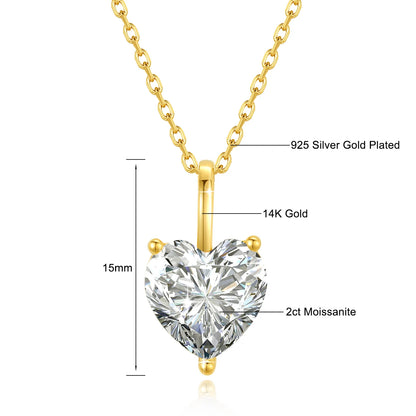 14K Gold Heart Cut Moissanite Pendant Necklace - Valentine's Gift For Her