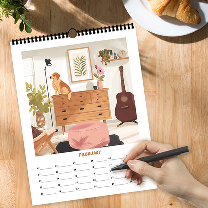 2026 Cartoon Dog Sketch Series Wall Calendar - Dog Lovers Christmas Gift