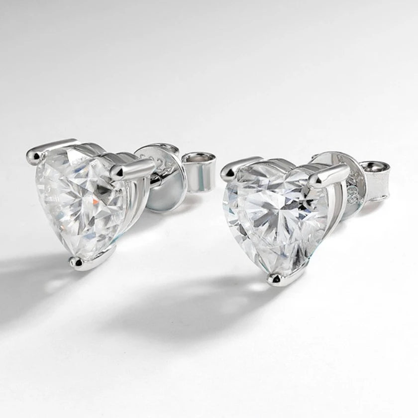 Heart Cut Moissanite Stud Earrings - Valentine's Day Gift for Her