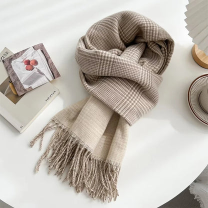 Double-Sided Cashmere Plaid Scarf With Tassel