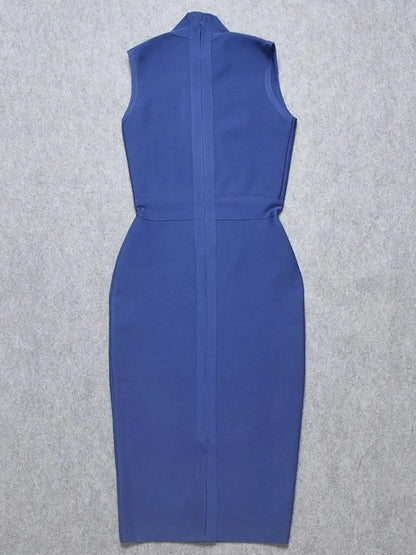 Sleeveless High Neck Bandage Midi Dress
