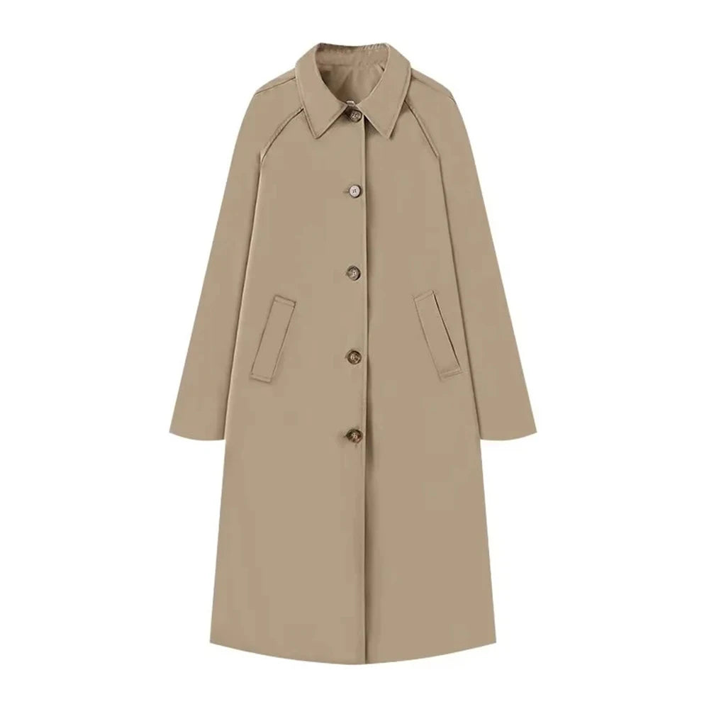 Single-Breasted Plaid Details Trench Coat