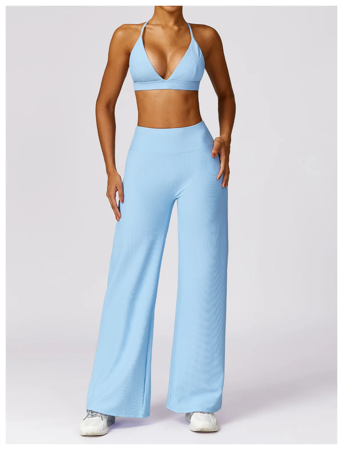 High Waist Wide Leg Striped Workout Trousers