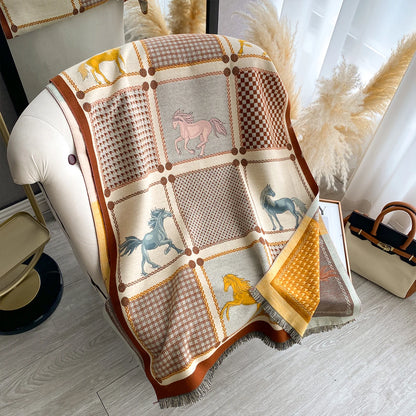 Double-Sided Horses Print Scarf