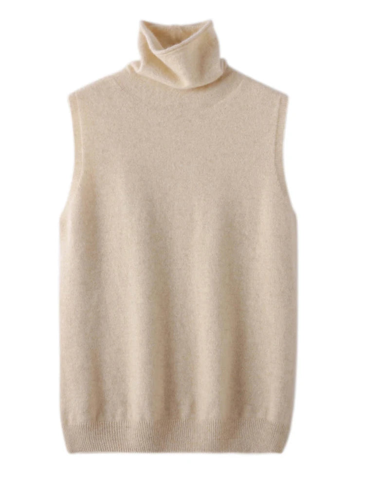 100% Merino Wool Sleeveless Turtleneck Basic Sweater