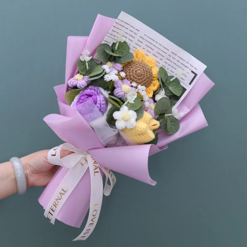 Handmade Crochet Knitted Flowers Bouquet - Valentine's Day Gift For Her
