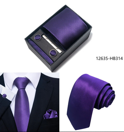 Solid Color 5 Pcs Tie Set Handkerchief, Cufflinks, Tie and Clip