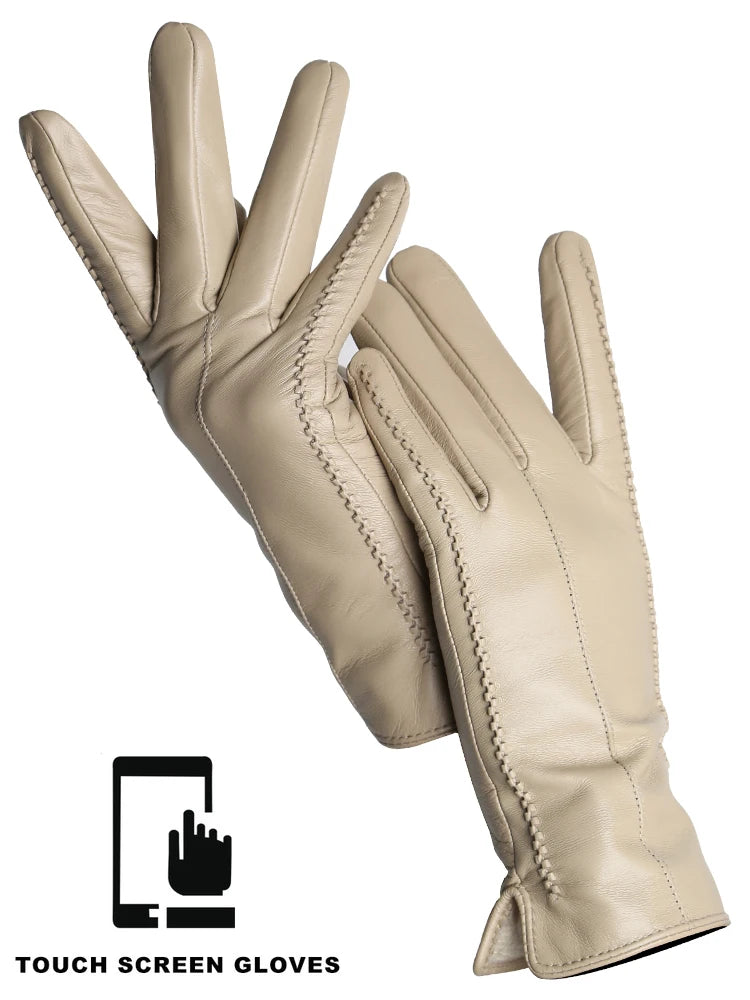Women's Genuine Leather Touchscreen Lined Gloves
