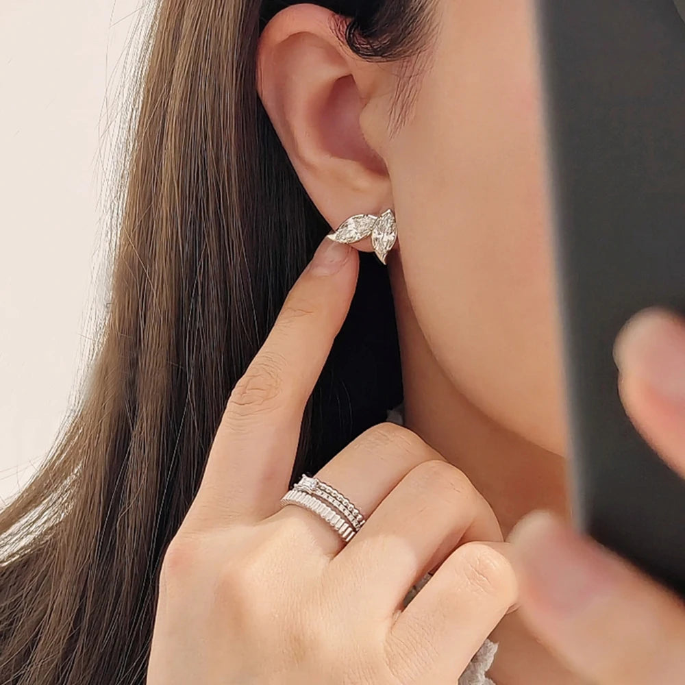 Double Leaf Design Moissanite Stud Earrings - 4 Carat Marquise Cut Earrings