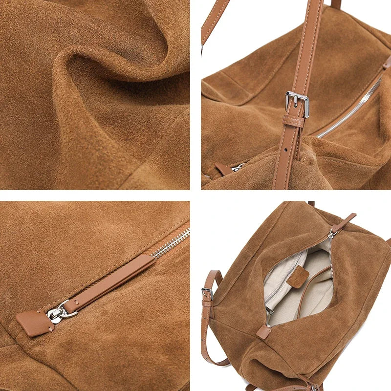Genuine Leather Suede Large Shoulder Bag