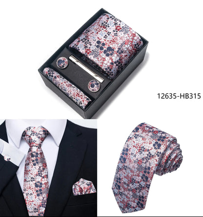 Solid Color 5 Pcs Tie Set Handkerchief, Cufflinks, Tie and Clip