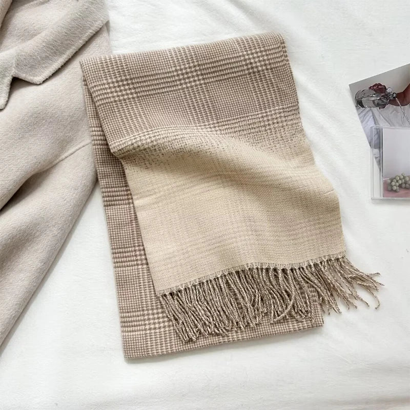 Double-Sided Cashmere Plaid Scarf With Tassel