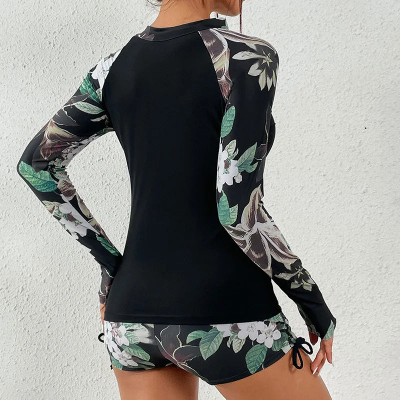 Long Sleeve Top and Short Swimsuit Set