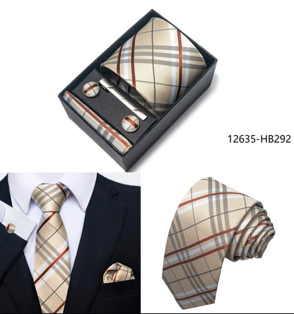 Solid Color 5 Pcs Tie Set Handkerchief, Cufflinks, Tie and Clip